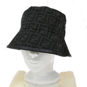 FENDI Logo Zucca Pattern Bucket Hat Size S Cotton Polyester Black 82RP009